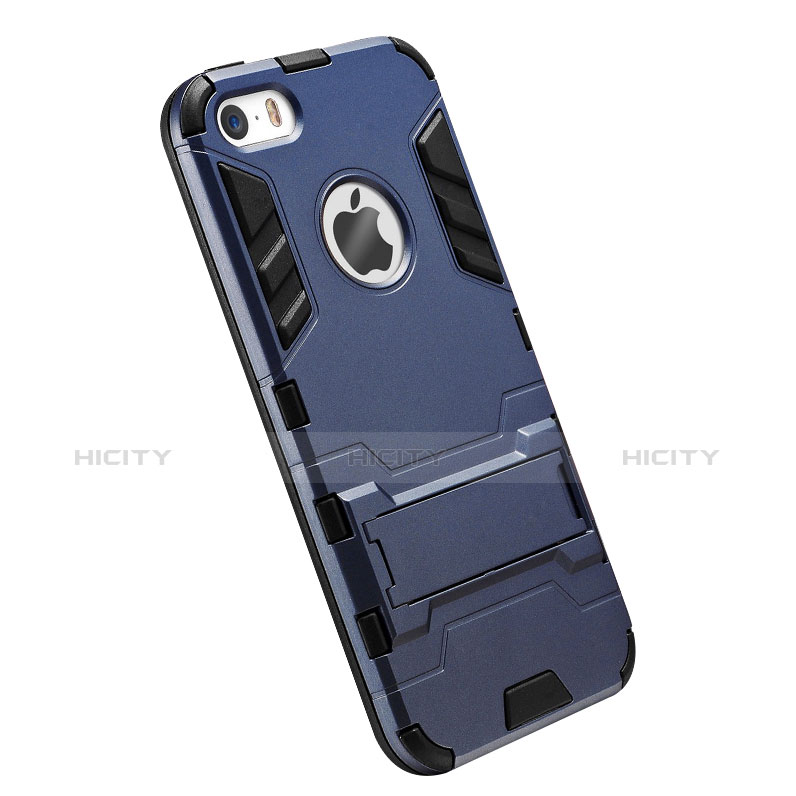 Carcasa Bumper Silicona Mate con Soporte para Apple iPhone 5 Azul