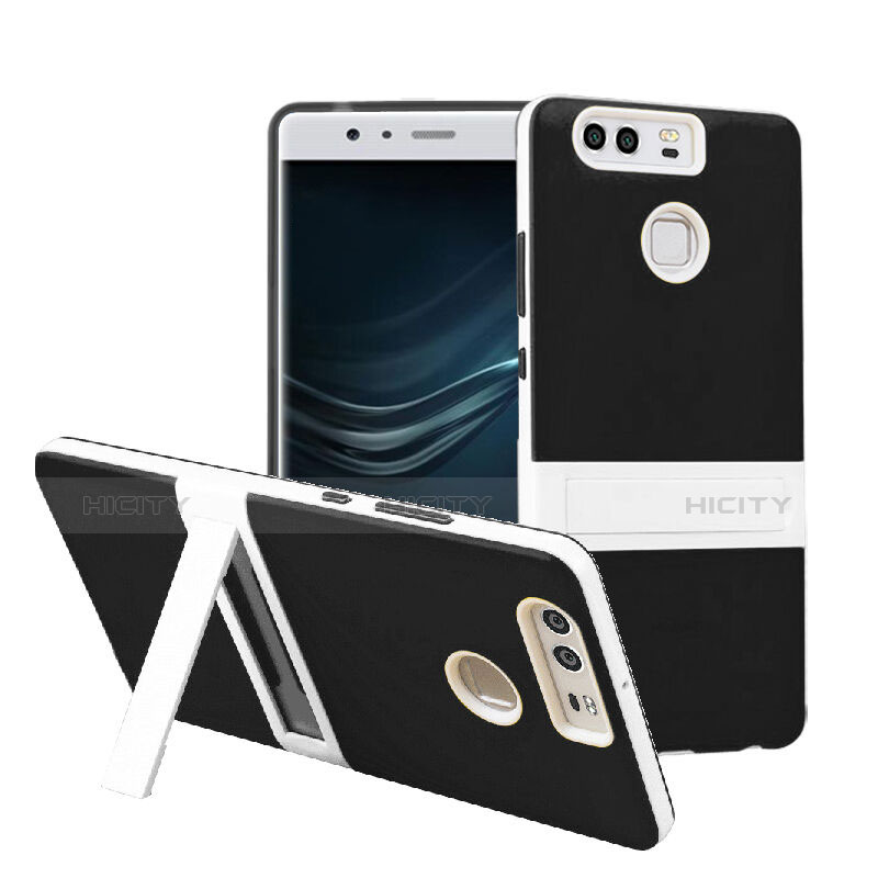 Carcasa Bumper Silicona Mate con Soporte para Huawei P9 Plus Negro