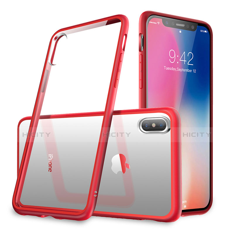 Carcasa Bumper Silicona Transparente Espejo 360 Grados para Apple iPhone X Rojo