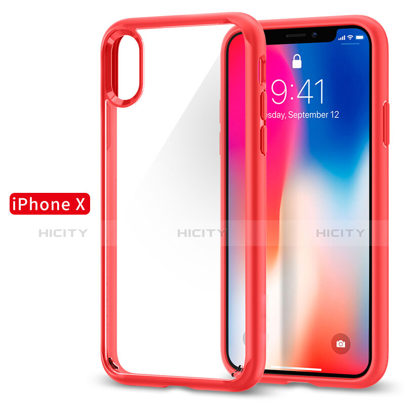 Carcasa Bumper Silicona Transparente Espejo 360 Grados para Apple iPhone X Rojo