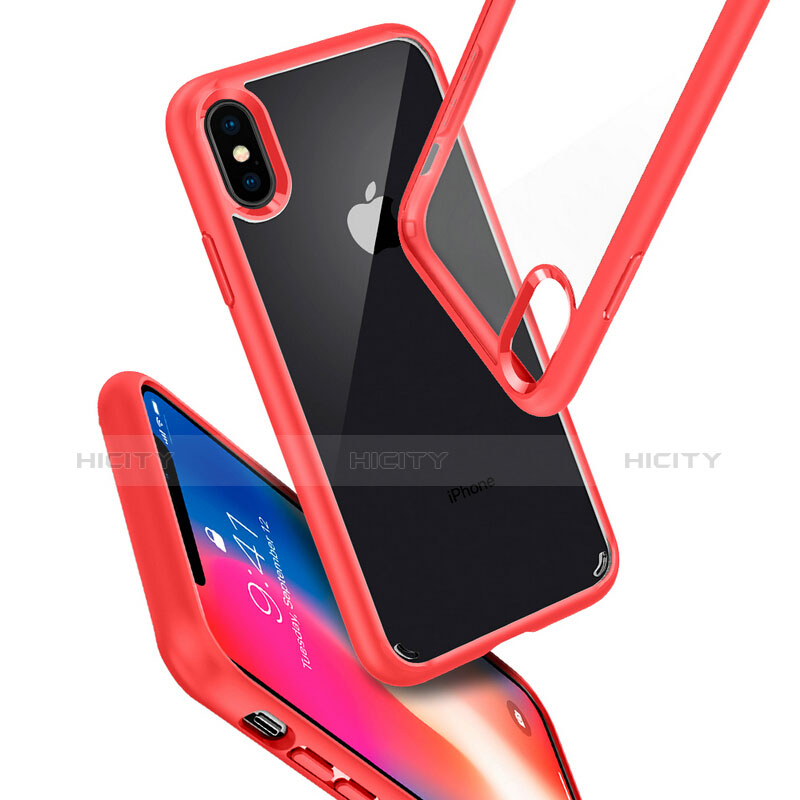 Carcasa Bumper Silicona Transparente Espejo 360 Grados para Apple iPhone X Rojo