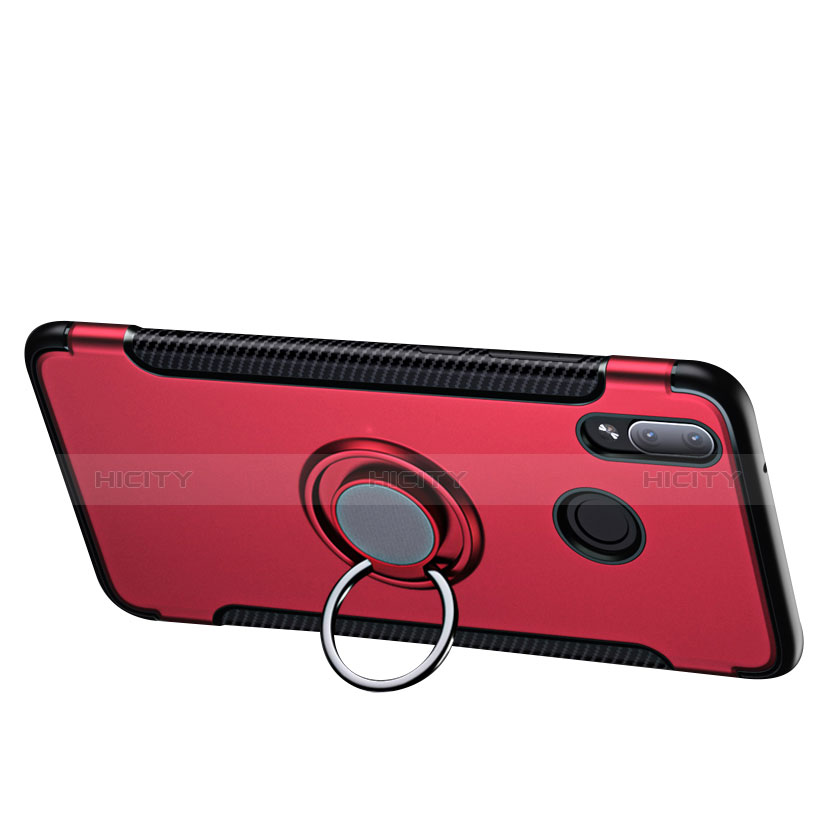 Carcasa Bumper Silicona y Plastico Mate con Anillo de dedo Soporte para Huawei Nova 3e Rojo