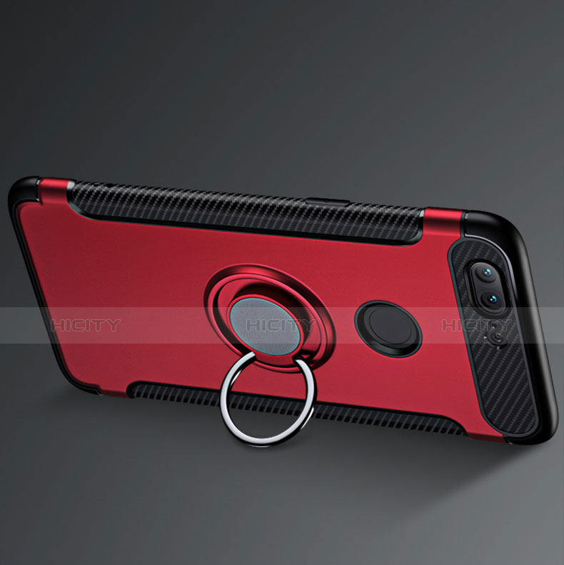 Carcasa Bumper Silicona y Plastico Mate con Anillo de dedo Soporte para OnePlus 5T A5010 Rojo