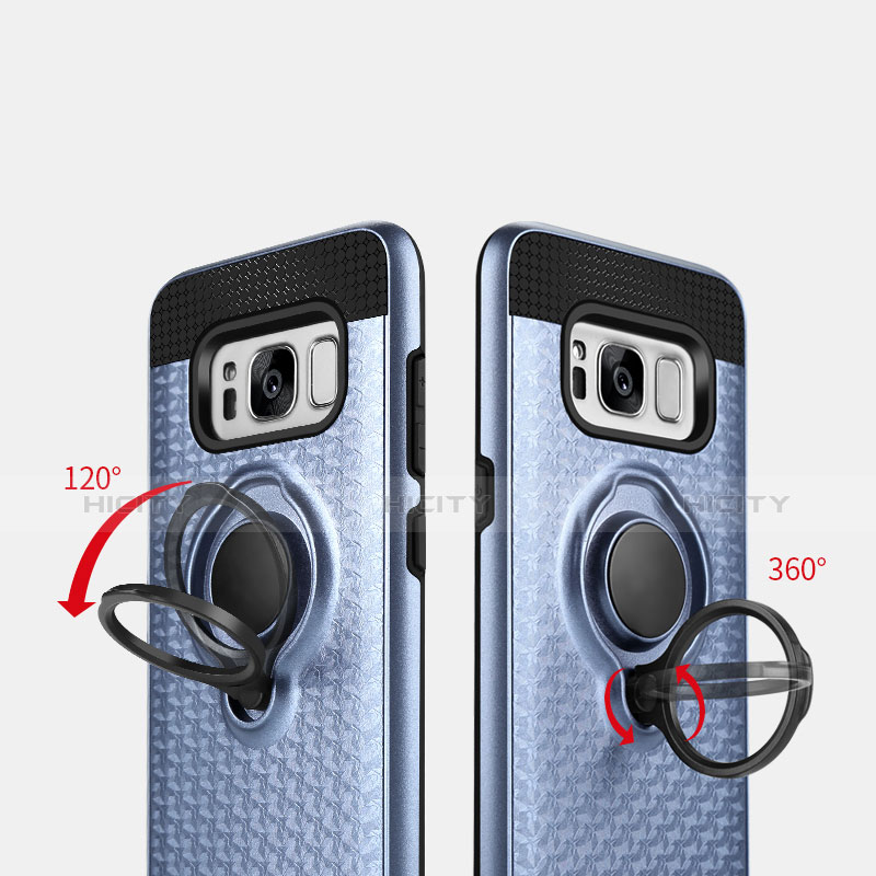 Carcasa Bumper Silicona y Plastico Mate con Anillo de dedo Soporte para Samsung Galaxy S8 Plus Azul