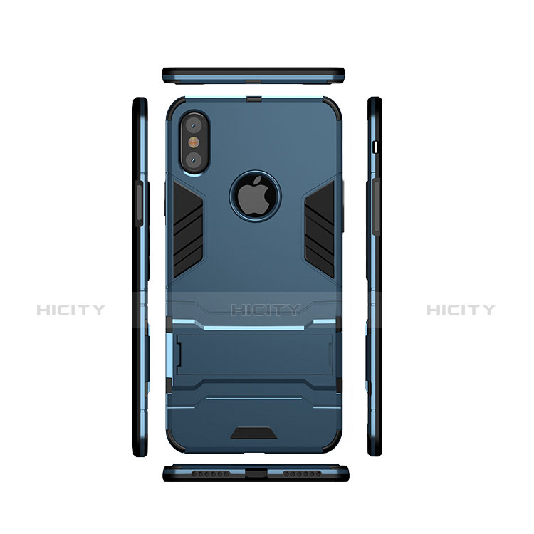 Carcasa Bumper Silicona y Plastico Mate con Soporte para Apple iPhone X Azul