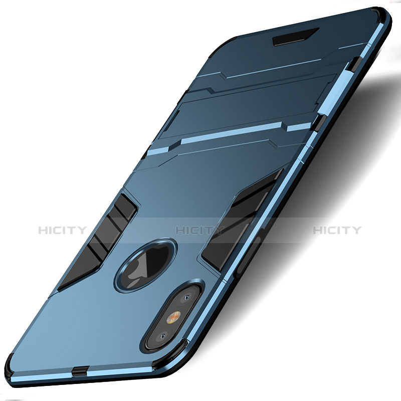 Carcasa Bumper Silicona y Plastico Mate con Soporte para Apple iPhone Xs Max Azul