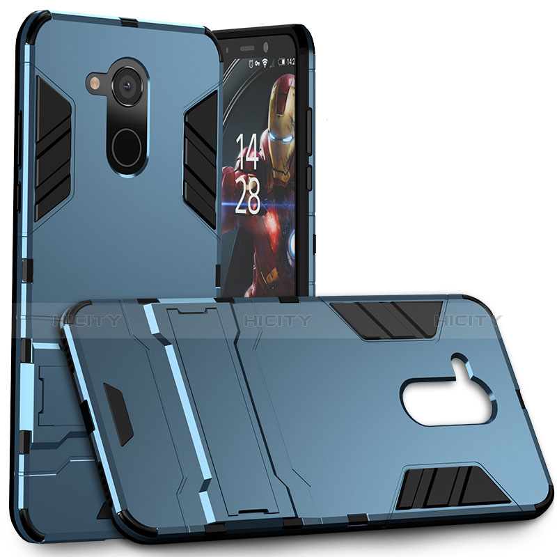 Carcasa Bumper Silicona y Plastico Mate con Soporte para Huawei Honor 6C Pro Azul