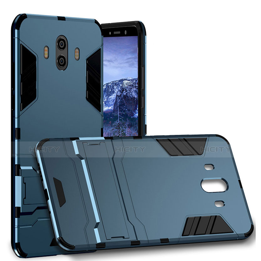 Carcasa Bumper Silicona y Plastico Mate con Soporte para Huawei Mate 10 Azul