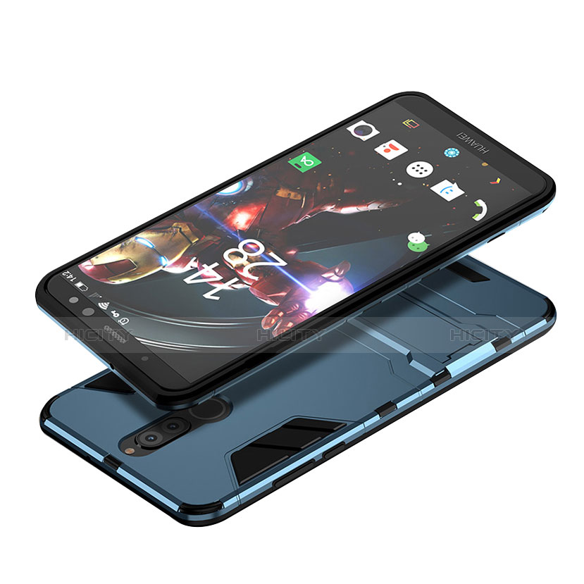 Carcasa Bumper Silicona y Plastico Mate con Soporte para Huawei Nova 2i Azul