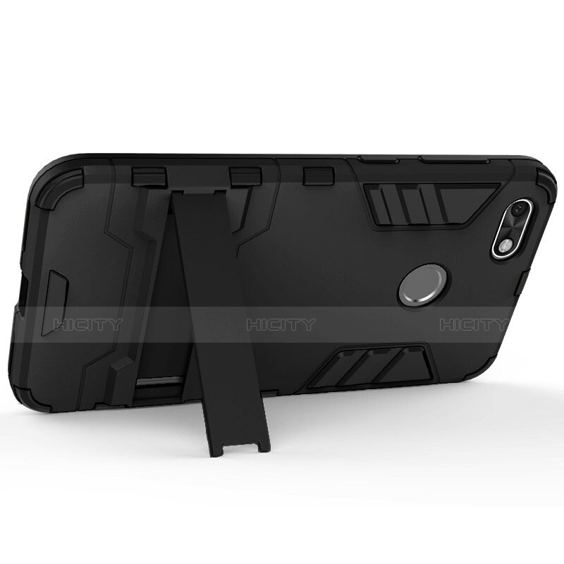 Carcasa Bumper Silicona y Plastico Mate con Soporte para Huawei P9 Lite Mini Negro