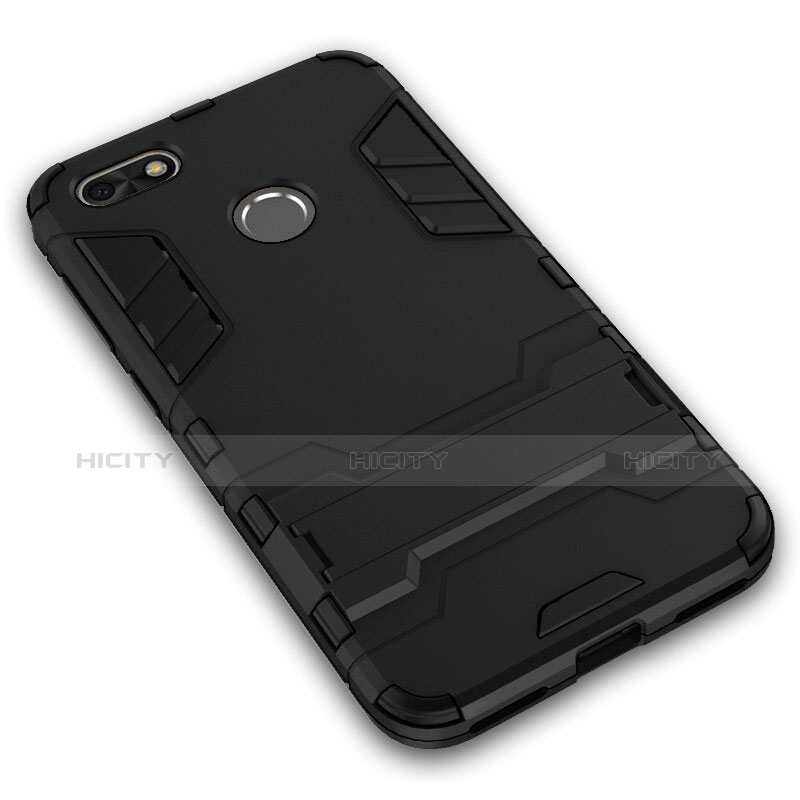 Carcasa Bumper Silicona y Plastico Mate con Soporte para Huawei P9 Lite Mini Negro