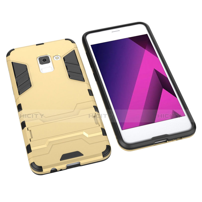 Carcasa Bumper Silicona y Plastico Mate con Soporte para Samsung Galaxy A5 (2018) A530F Oro