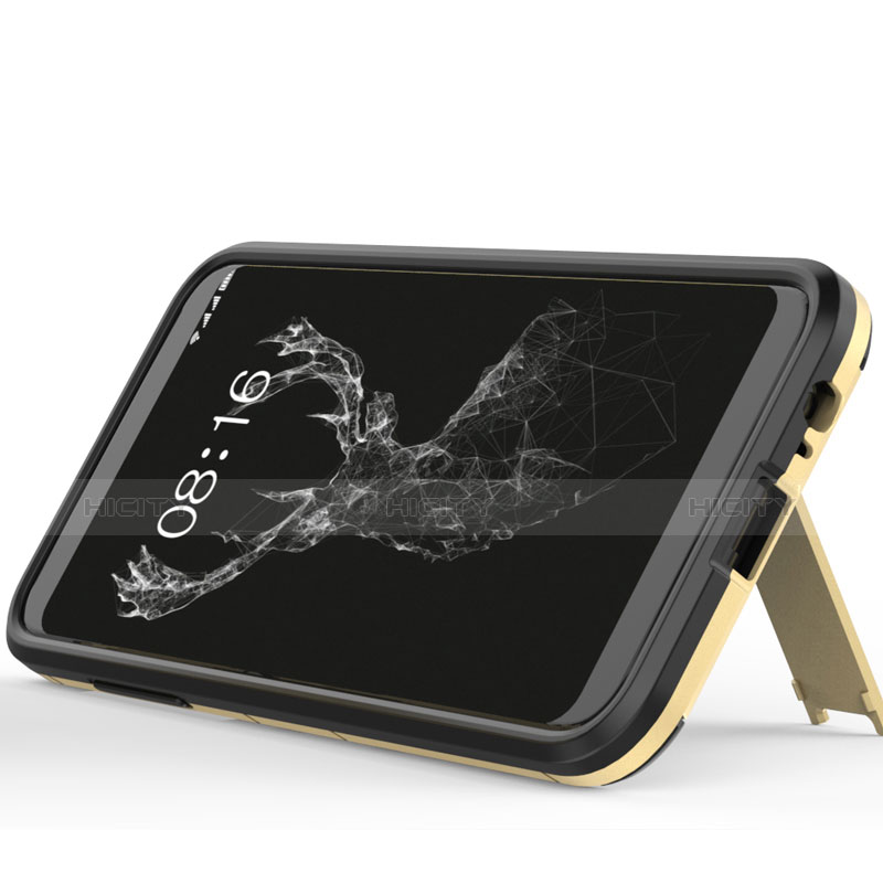 Carcasa Bumper Silicona y Plastico Mate con Soporte para Samsung Galaxy A6 (2018) Oro