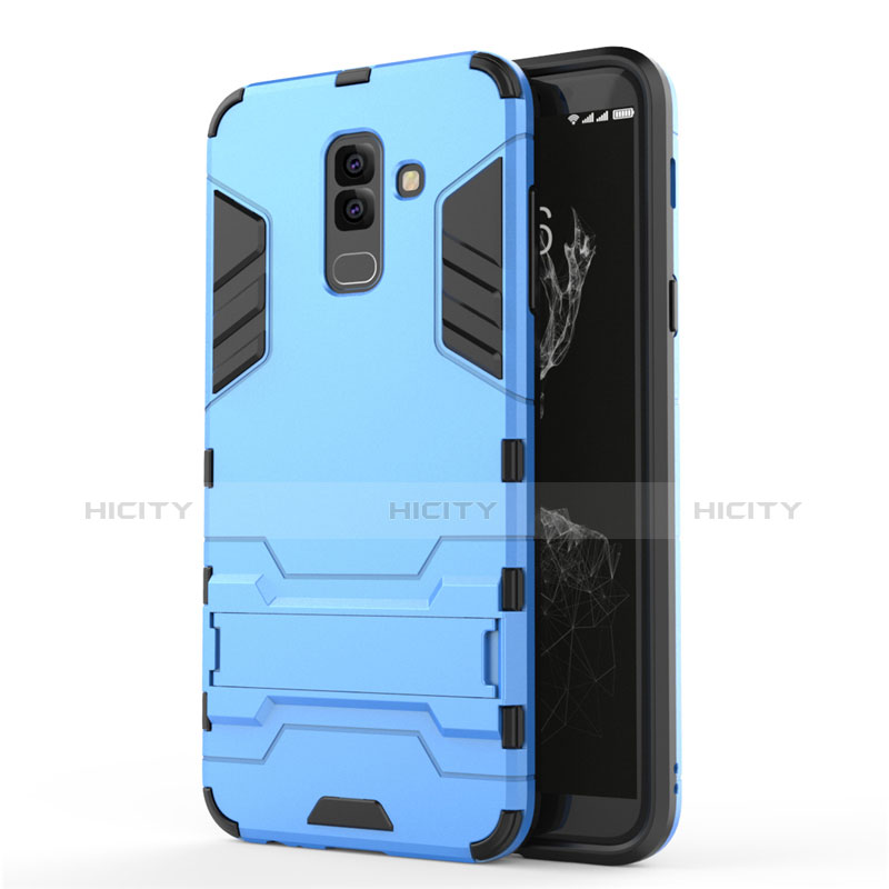 Carcasa Bumper Silicona y Plastico Mate con Soporte para Samsung Galaxy A9 Star Lite Azul