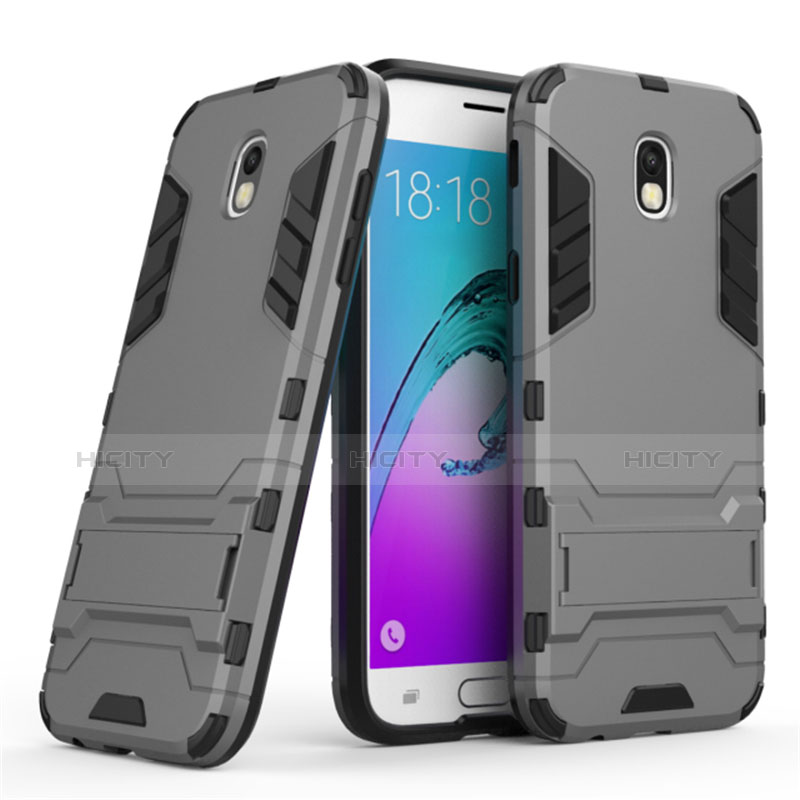 Carcasa Bumper Silicona y Plastico Mate con Soporte para Samsung Galaxy J5 (2017) Duos J530F Gris