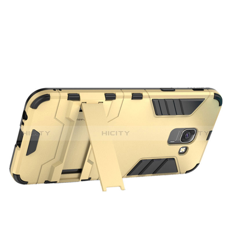 Carcasa Bumper Silicona y Plastico Mate con Soporte para Samsung Galaxy J6 (2018) J600F Oro