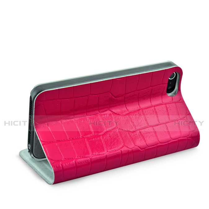 Carcasa de Cuero Cartera con Soporte Cocodrilo para Apple iPhone 5 Rosa Roja