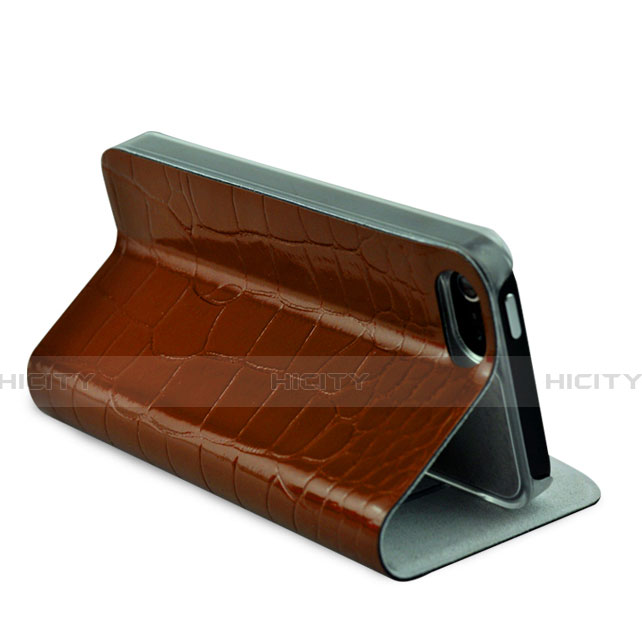 Carcasa de Cuero Cartera con Soporte Cocodrilo para Apple iPhone 5S Marron