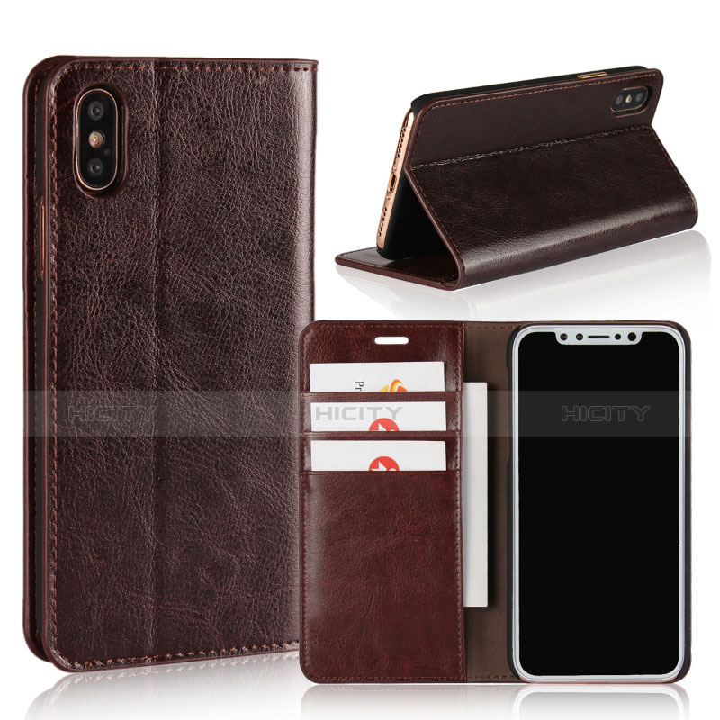 Carcasa de Cuero Cartera con Soporte F01 para Apple iPhone Xs Marron