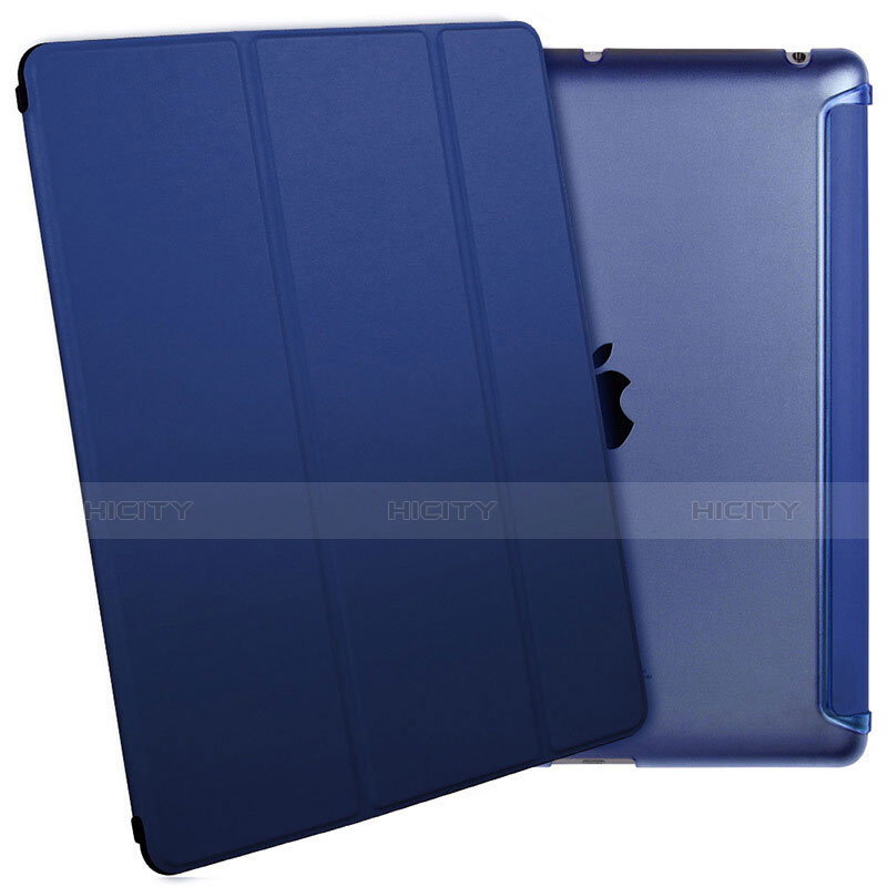 Carcasa de Cuero Cartera con Soporte L01 para Apple iPad 2 Azul