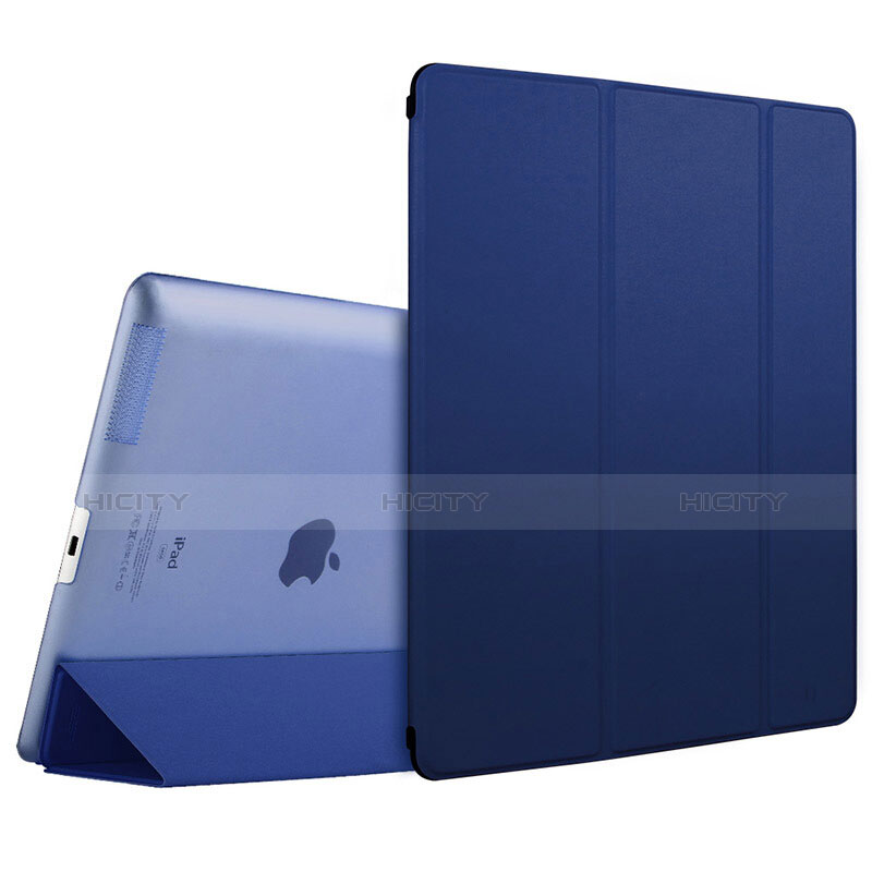 Carcasa de Cuero Cartera con Soporte L01 para Apple iPad 2 Azul