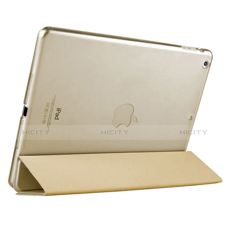 Carcasa de Cuero Cartera con Soporte L01 para Apple iPad Air Oro