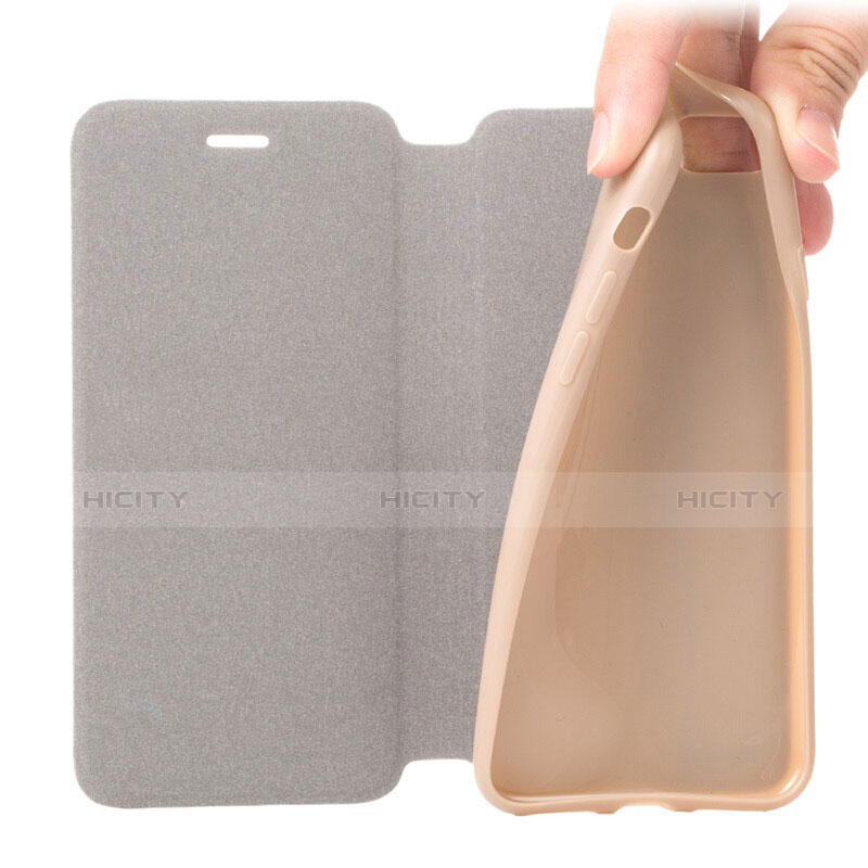 Carcasa de Cuero Cartera con Soporte L01 para Apple iPhone 7 Oro