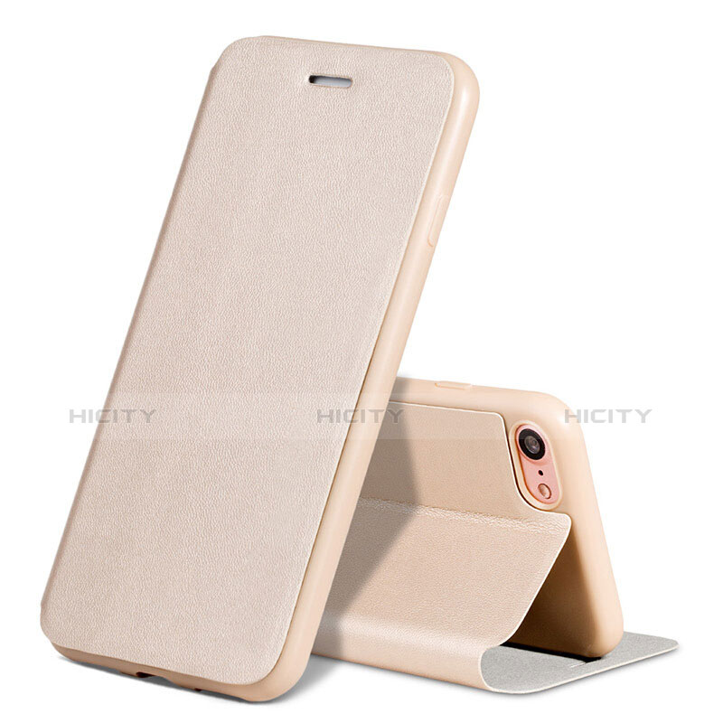 Carcasa de Cuero Cartera con Soporte L01 para Apple iPhone 8 Oro