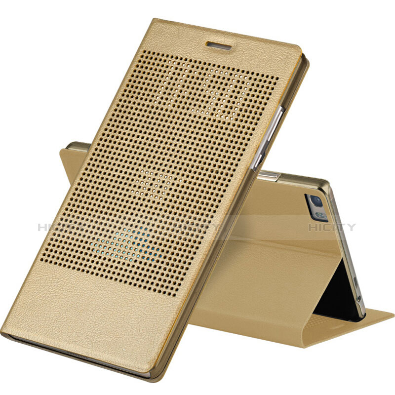 Carcasa de Cuero Cartera con Soporte L01 para Huawei Honor V8 Max Oro