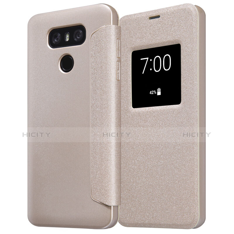 Carcasa de Cuero Cartera con Soporte L01 para LG G6 Oro