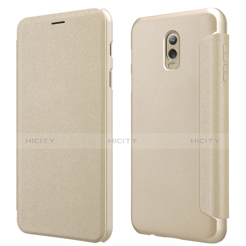 Carcasa de Cuero Cartera con Soporte L01 para Samsung Galaxy J7 Plus Oro