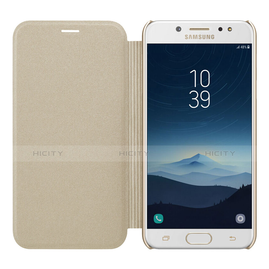 Carcasa de Cuero Cartera con Soporte L01 para Samsung Galaxy J7 Plus Oro