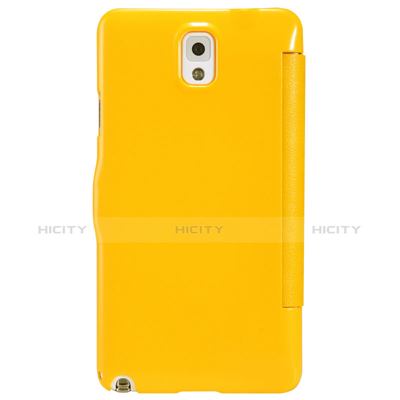 Carcasa de Cuero Cartera con Soporte L01 para Samsung Galaxy Note 3 N9000 Amarillo