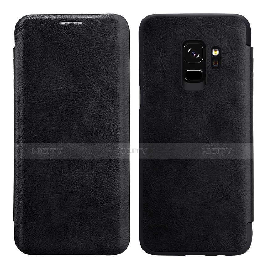 Carcasa de Cuero Cartera con Soporte L01 para Samsung Galaxy S9 Negro