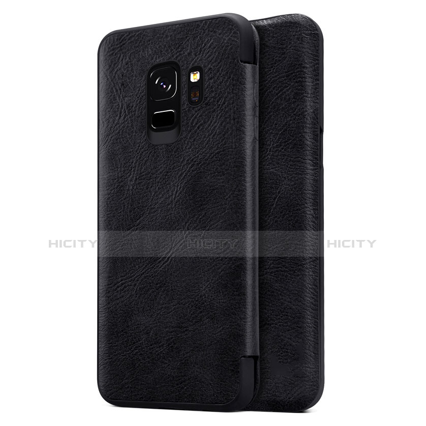 Carcasa de Cuero Cartera con Soporte L01 para Samsung Galaxy S9 Negro