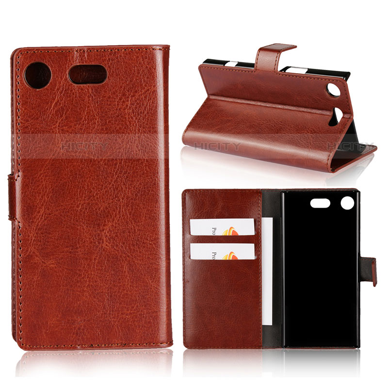 Carcasa de Cuero Cartera con Soporte L01 para Sony Xperia XZ1 Compact Marron