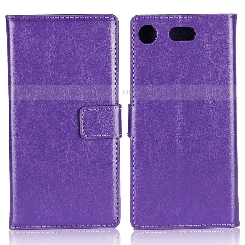 Carcasa de Cuero Cartera con Soporte L01 para Sony Xperia XZ1 Compact Morado