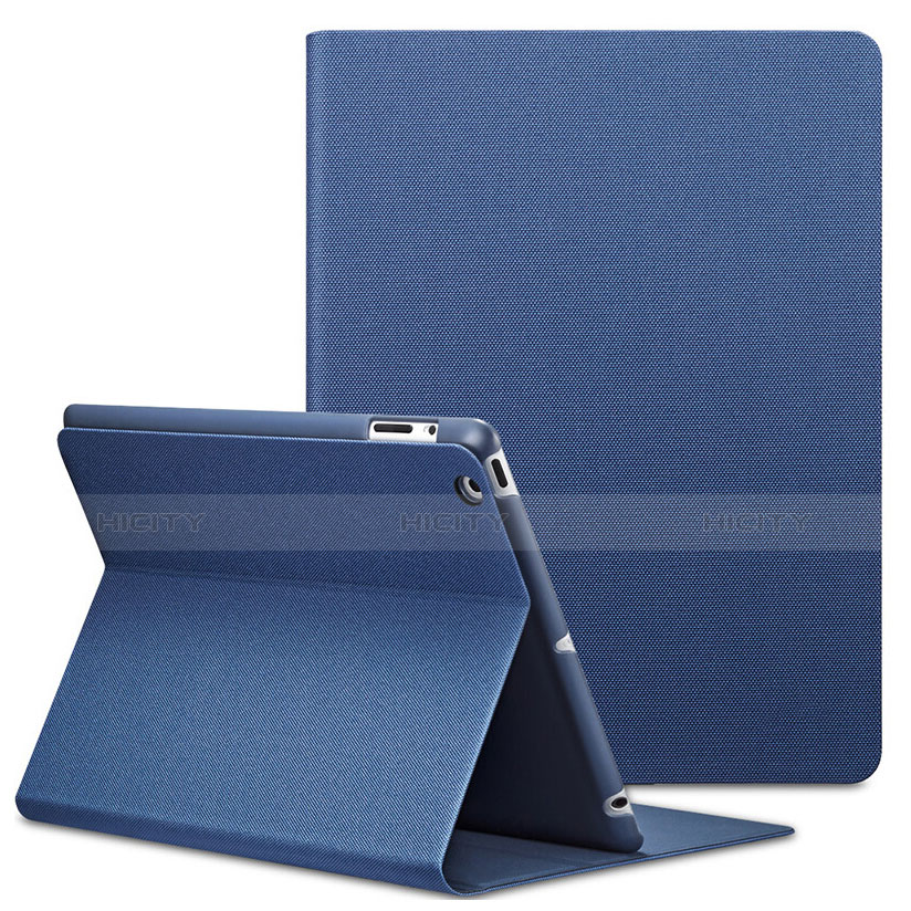 Carcasa de Cuero Cartera con Soporte L02 para Apple iPad 4 Azul