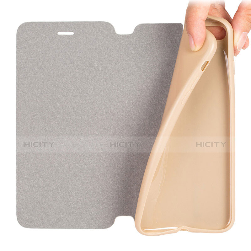 Carcasa de Cuero Cartera con Soporte L02 para Apple iPhone 7 Plus Oro