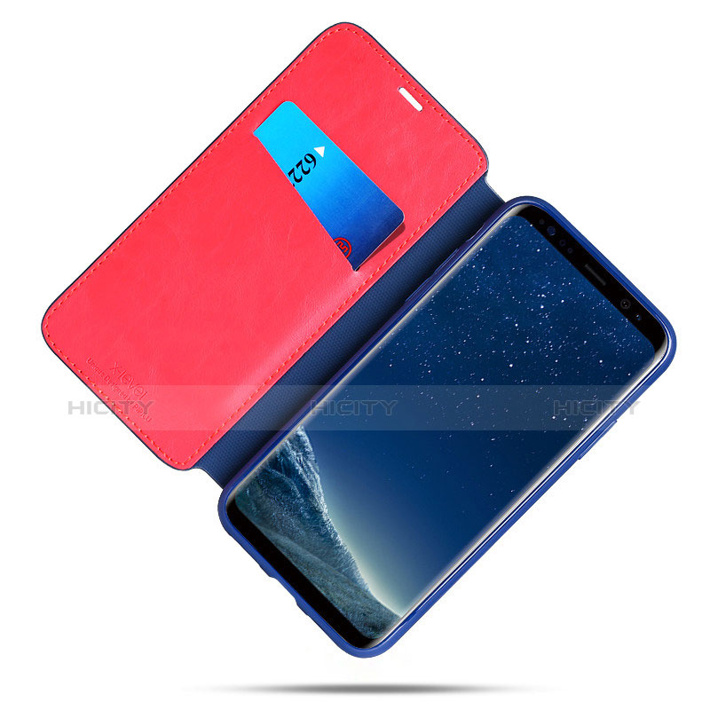 Carcasa de Cuero Cartera con Soporte L02 para Samsung Galaxy S8 Azul