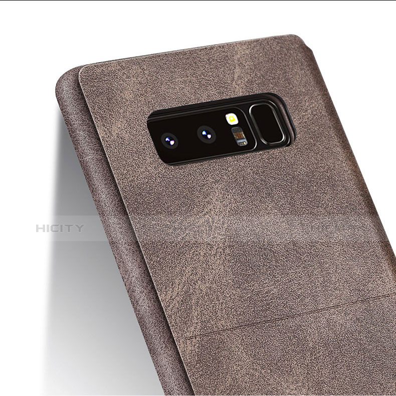 Carcasa de Cuero Cartera con Soporte L04 para Samsung Galaxy Note 8 Marron