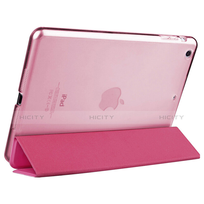 Carcasa de Cuero Cartera con Soporte L06 para Apple iPad Mini 2 Rosa Roja