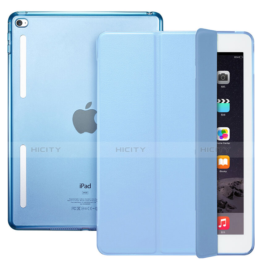 Carcasa de Cuero Cartera con Soporte L06 para Apple iPad Mini 4 Azul Cielo