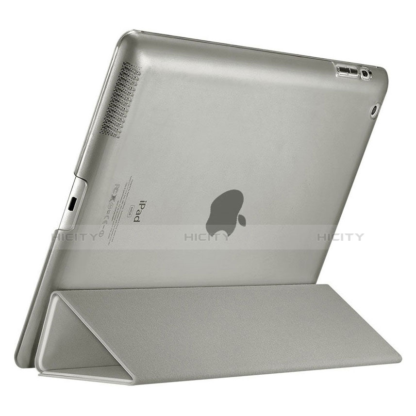 Carcasa de Cuero Cartera con Soporte para Apple iPad 4 Gris