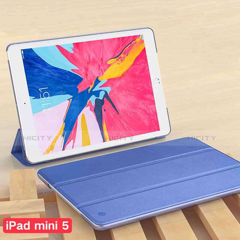 Carcasa de Cuero Cartera con Soporte para Apple iPad Mini 5 (2019) Azul