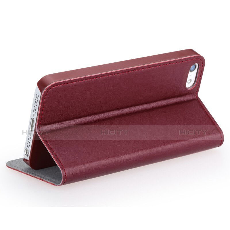 Carcasa de Cuero Cartera con Soporte para Apple iPhone 5S Marron