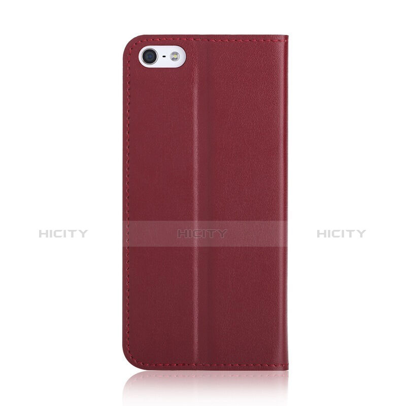 Carcasa de Cuero Cartera con Soporte para Apple iPhone 5S Marron