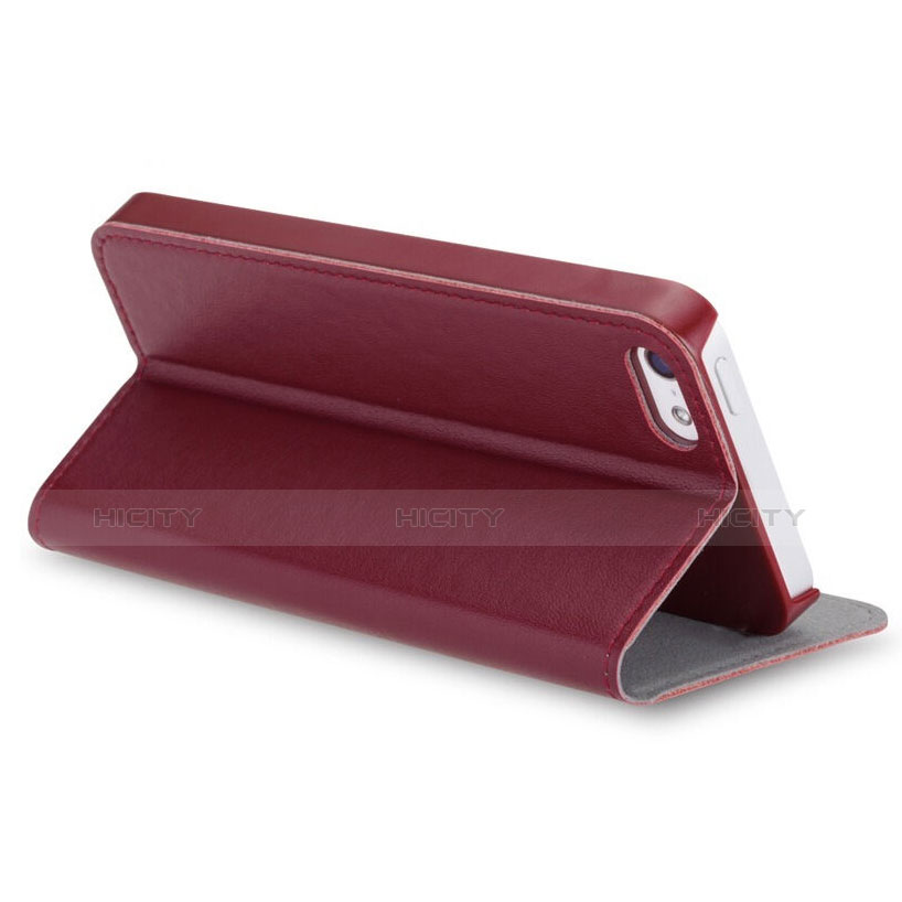 Carcasa de Cuero Cartera con Soporte para Apple iPhone 5S Marron