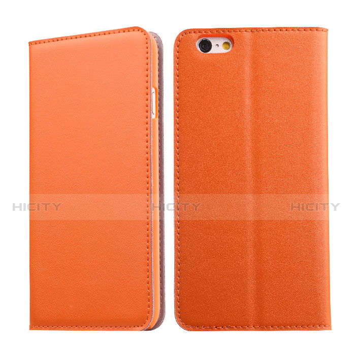 Carcasa de Cuero Cartera con Soporte para Apple iPhone 6S Plus Naranja