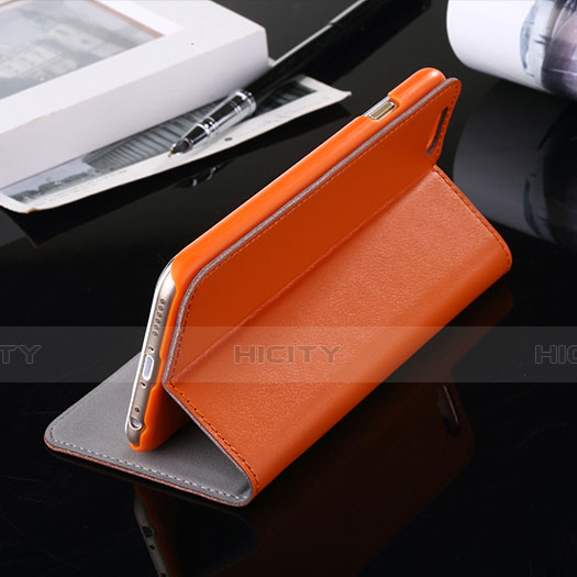 Carcasa de Cuero Cartera con Soporte para Apple iPhone 6S Plus Naranja